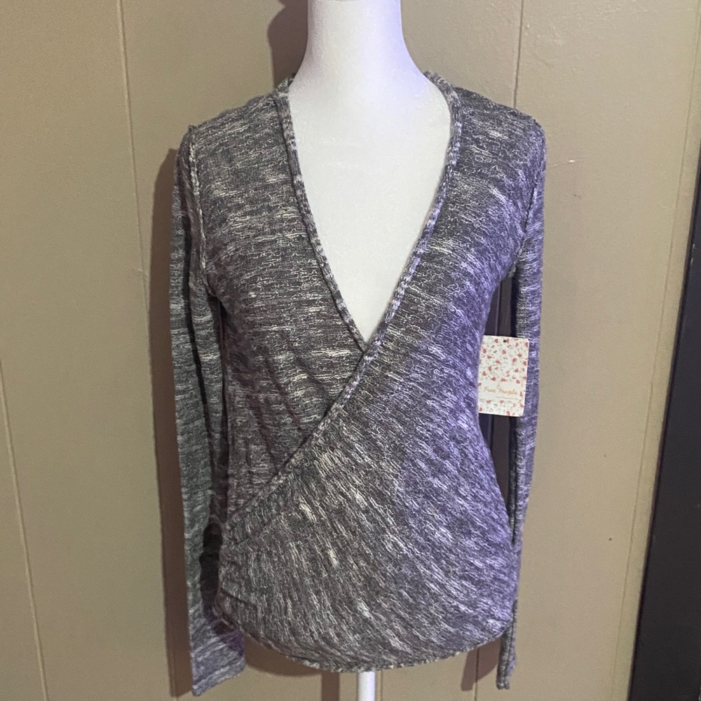 Free People Gray Wrap Knit Sweater